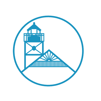 Blue lighthouse and bridge logo design