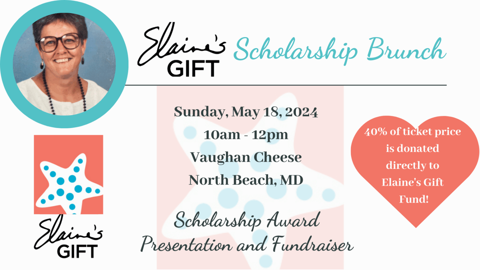 Elaine's Gift Scholarship Brunch, May 18, 2024 fundraiser.