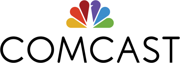 Comcast logo with multicolored peacock design.