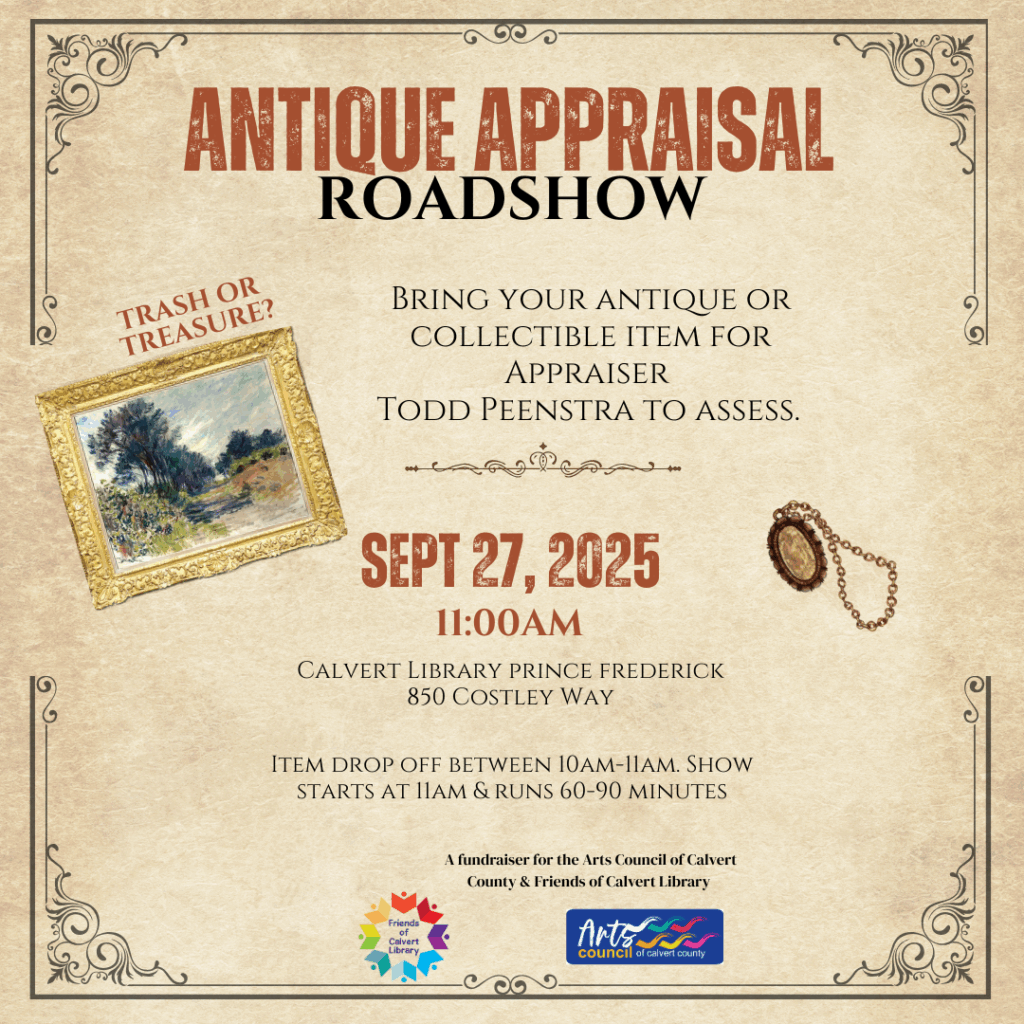 Antique Appraisal Roadshow event at Calvert Library 2025.