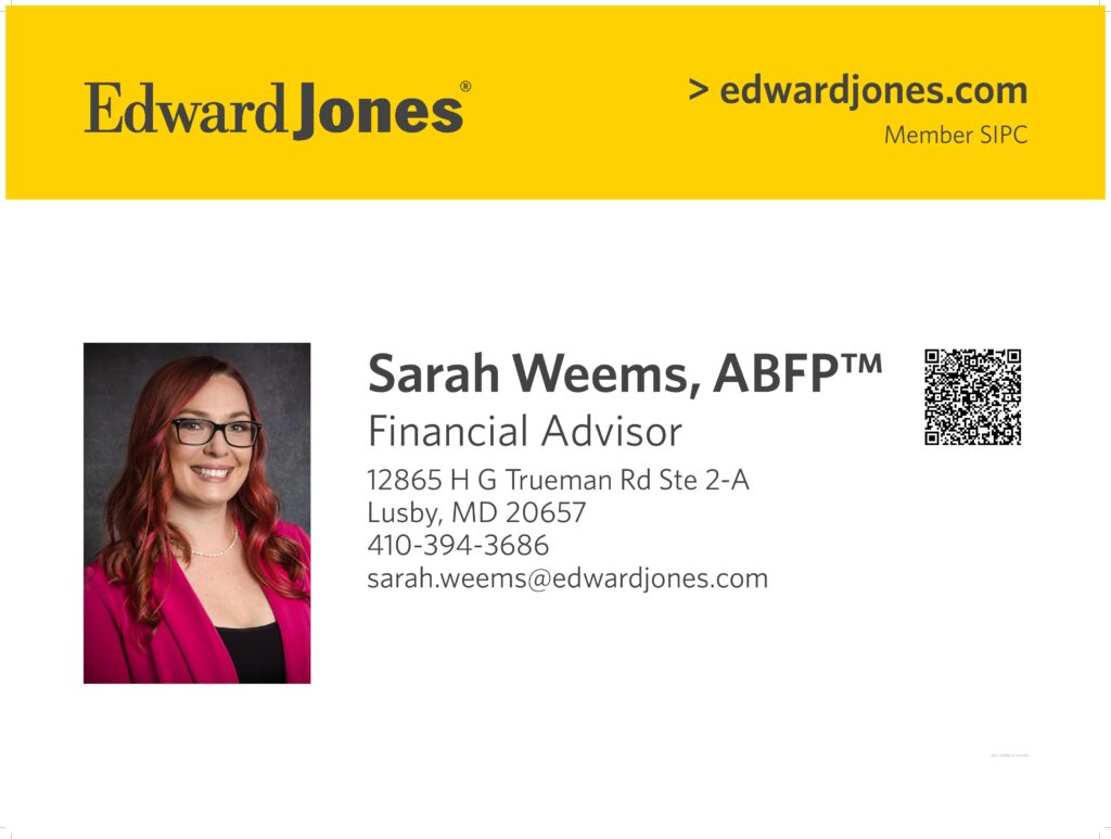 Business card for financial advisor, Edward Jones.