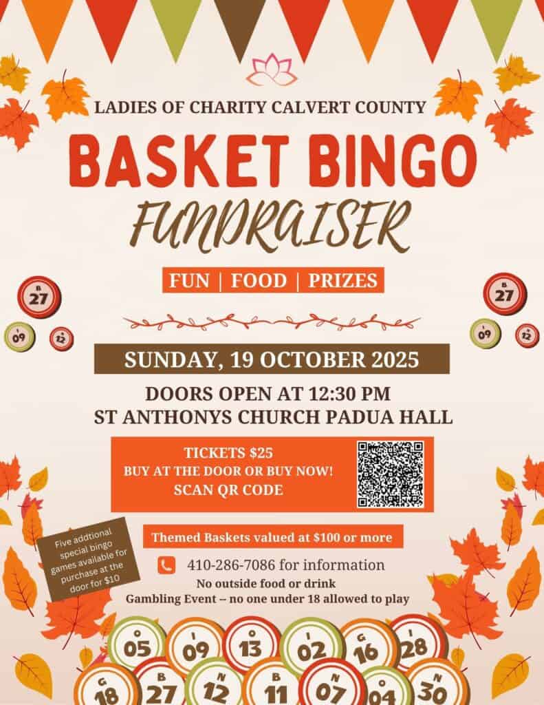 Basket Bingo fundraiser, October 19, 2025, games, prizes.