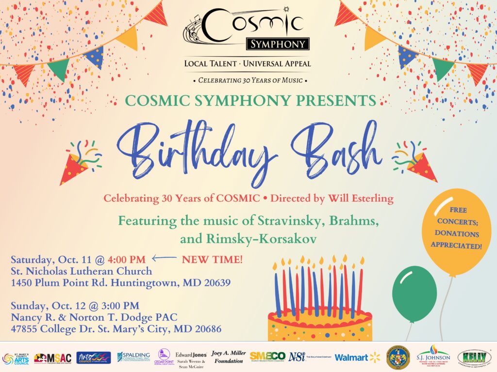 Cosmic Symphony 30th Birthday Bash, free concert details.