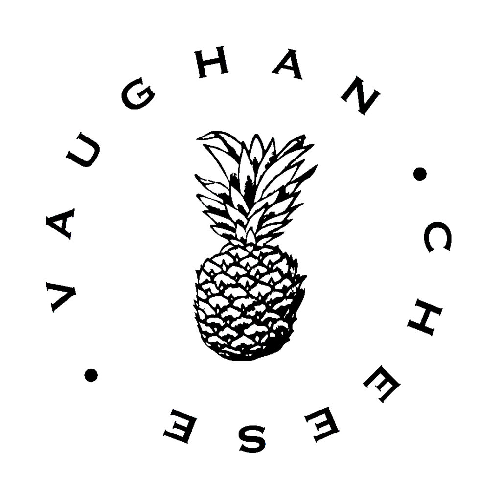 Vaughan Cheese logo with pineapple graphic.