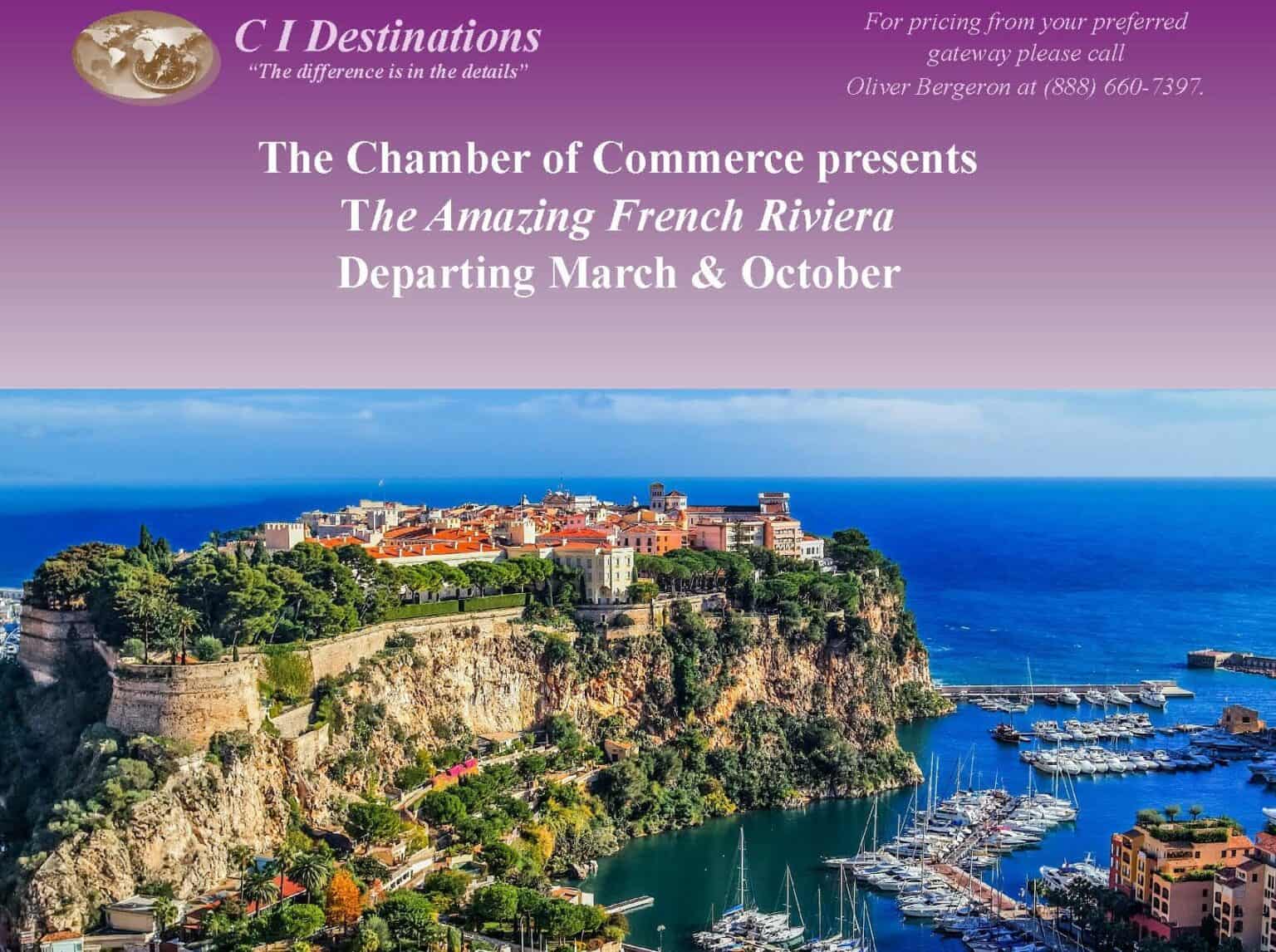 French Riviera travel promotion with scenic coastal view