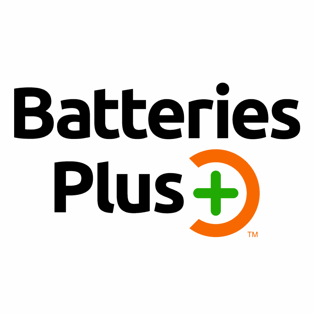 Batteries Plus logo with green and orange symbol.