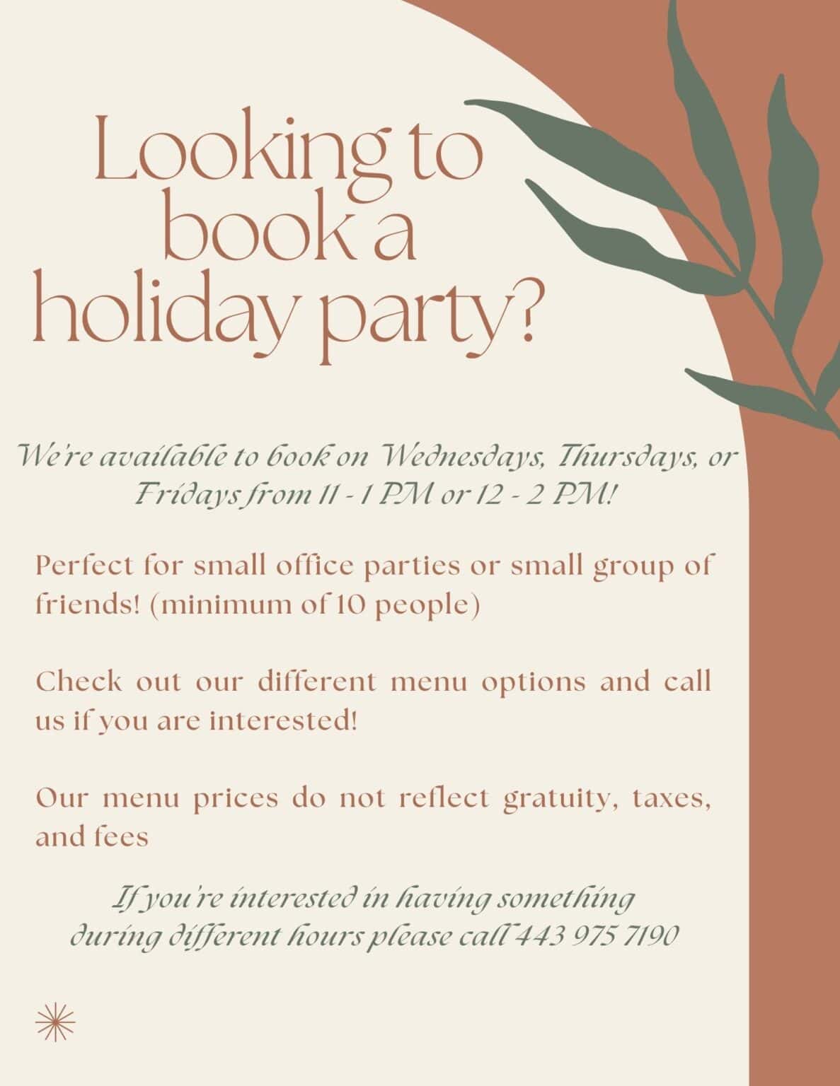 Book your holiday party with us today!