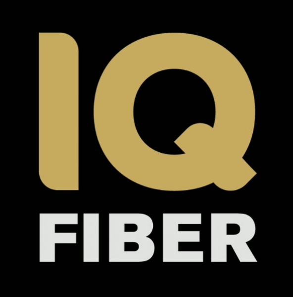 IQ Fiber logo on black background.