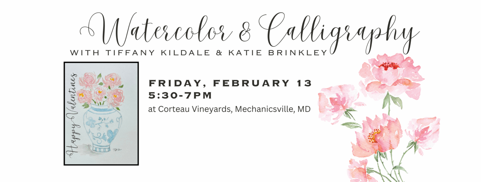 Watercolor and calligraphy event flyer with floral design.